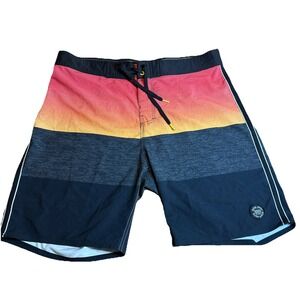 Ron Jon Board Shorts 33 Black Orange Ombré  Surf Sun Beach‎ 18.5 Inch Men's